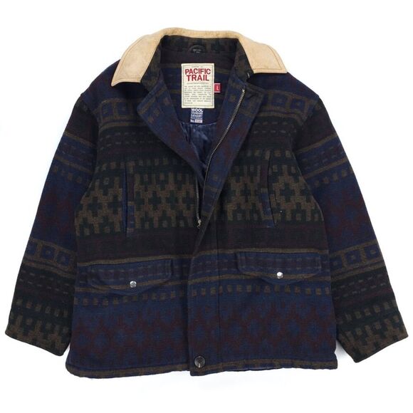 Vintage Other - VINTAGE 90s Pacific Trail Wool Chore Jacket Leather Barn Coat Southwest Aztec